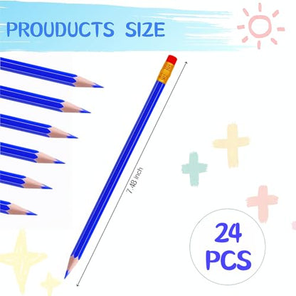 24 Pcs Erasable Checking Pencils, Pre-Sharpened, for Marking, Coloring, Tests, Grading, Office, (Blue) - color: Blue