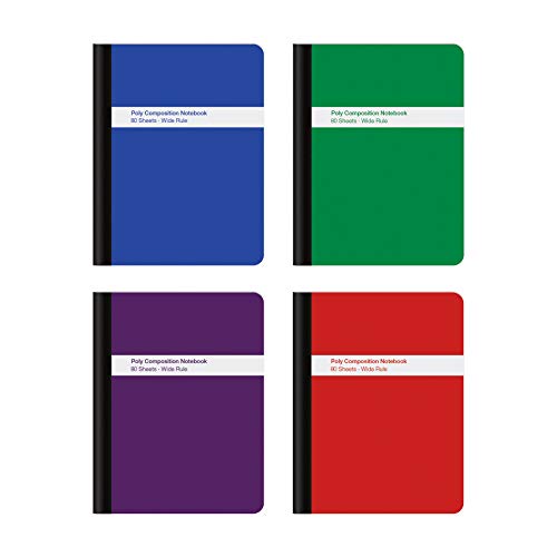 Oxford Poly Composition Notebook 4 Count(Pack of 1), Wide Ruled Paper, 9-3/4 x 7-1/2 Inches, 80 Sheets, Assorted Colors: Blue, Green, Purple, Red (64959) - size: Wide Ruled 4 Count (Pack of 1)