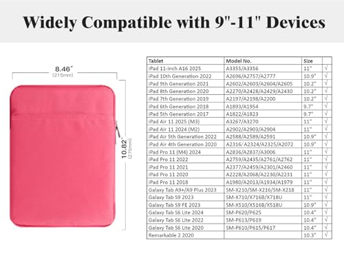 TiMOVO 9-11" Tablet Sleeve Bag, Rose Pink | Fit iPad 11" A16 2025 / 10.9"/10.2" / Air 11" 5/4 Gen / Galaxy Tab A9+/A11Plus 11", Fit Smart Keyboard - color: Rose Pink, size: 9-11 Inch