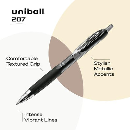uniball 207 Retractable Gel Pens, Bold Point (1.0mm), Black, 12 Pack