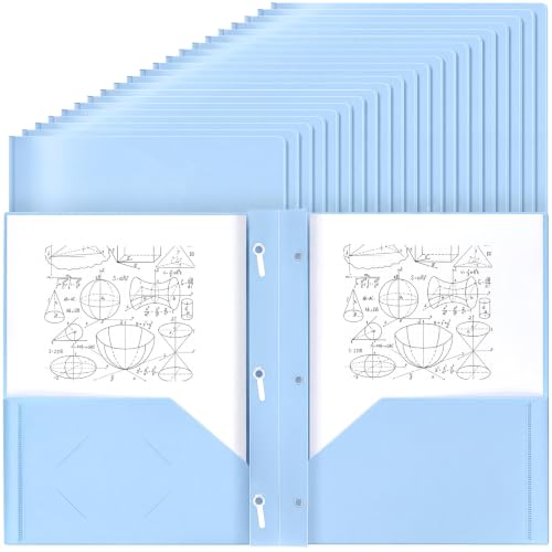 Lincia 100 Pcs Plastic Folders with Pockets and Prong Folders with Prongs 2 Pockets for Office, School for Students, Teachers, Office Workers(Light Blue) - color: Light Blue