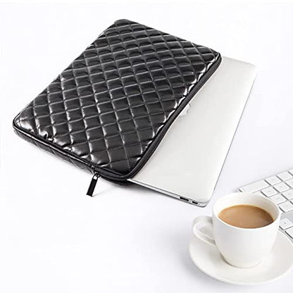 TRIUMPH VISION Puffy Laptop Sleeve Pouch Case Protective Bag Lined Padded | Puffy Laptop Case 11 12 in Quilted Leather Protection Shockproof Cushion Padding Fashion with Pocket Safe Black - color: Black Quilted, size: 11-12 Inch