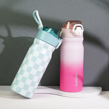 BJPKPK Stainless Steel Insulated Water Bottle with Straw Lid 18oz Reusable Metal Thermal Flask Bottles Keep Cold and Hot,Plaid - color: Plaid, size: 18 Ounces