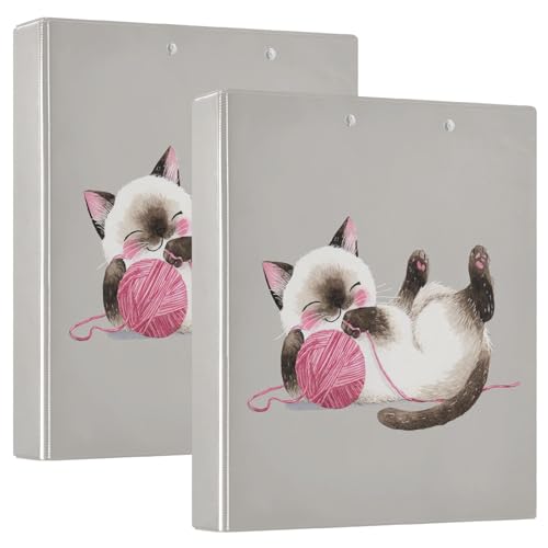 Fustylead Playful Siamese Cat 3 Ring Binder, D-Rings 1.5" Hardcover Folder, Fits 200 Sheets of A4 Paper, Durable Clipboard & Clean View with Inside Pockets for School Home Office - size: 12.4x10.63x2.36 Inch-1 Pack