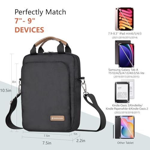 7-9 Inch Tablet Sleeve Bag, Ipad Bag for iPad mini 6/5/4/3/2,Samsung Galaxy Tab A7 Lite 8.7" / Tab A 8.0",Kindle 2022/10/9/8/7/6,eReader,with Removable Shoulder Strap (Black) - color: Black, size: 7-9 Inch