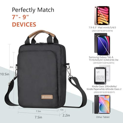 7-9 Inch Tablet Sleeve Bag, Ipad Bag for iPad mini 6/5/4/3/2,Samsung Galaxy Tab A7 Lite 8.7" / Tab A 8.0",Kindle 2022/10/9/8/7/6,eReader,with Removable Shoulder Strap (Black) - color: Black, size: 7-9 Inch