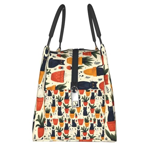 Cute Cat with Potted Plants Lunch Box for Women Girls Adults Insulated Kittens and Plant Lunch Bag for Work Picnic Camping Travel Gifts Large Capacity Cooler Thermal Reusable Tote Makeup Bags - color: Cat44