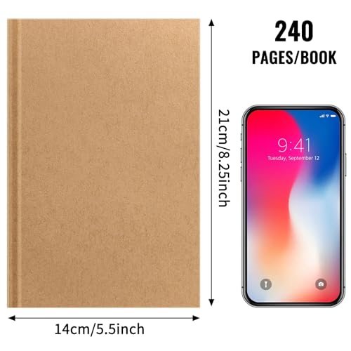 EOOUT 3pcs Blank Notebook, A5 Hardcover Sketchbook 120 Sheets 240 Pages Unlined Notebook, 100gsm Paper, 5.6 x 8.2in, Journal for Drawing, Art, Travelers Gifts, Students and Office Supplies - style: 3pcs-Kraft