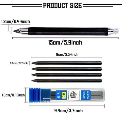 5.6mm Metal Mechanical Pencil Set with Clip Metal Mechanical Clutch Graphite Pencil Lead Pencil and 4pcs Lead For Construction, Draft Drawing, Crafting, Art Sketching (Black Pen and 4 lead) - color: Black Pen and 4 lead