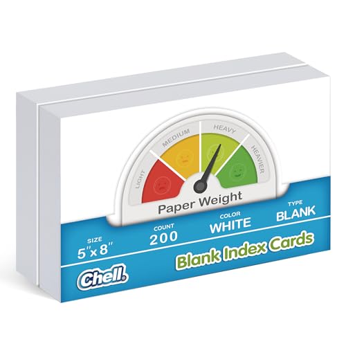 Chell 200 Count 5x8 Inch Heavyweight Blank Index Cards, Unlined, White | No Bleed-Through, Double Side Unlined, Made of 74 lb. Cover Weight Paper - size: 5"x8"