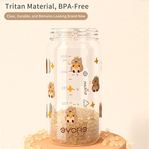 Evorie Tritan Spill Proof Toddler Straw Sippy Cup, 10 oz for Baby and Toddlers 1-3 Years Old, No Spill Straw Water Bottle with Removable Handles, Ideal for School, BPA-Free, Capybara (New) - color: Capybara