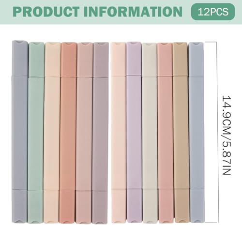 Aesthetic Highlighters, 12PCS No Bleed Dry Fast Dual Tip Pastel Highlighters with Square Stick for Office Back to School Supplies Dual Tip Planner