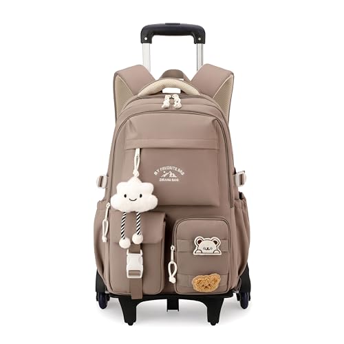 Kids Rolling Backpack for Girls Boys, Elementary & Middle School Bags with Wheels, Boys Roller Backpack Kids Bookbag with 6 Wheels, Khaki - color: 6 Wheels Khaki