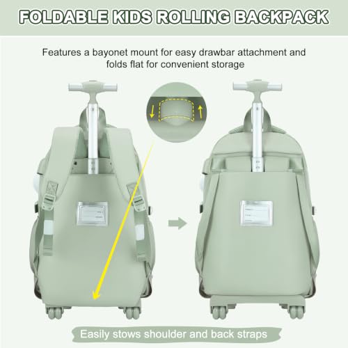 Scothen Rolling Backpack for Girls, Girls Backpack Set with Lunch Box & Pencil Pouch for Teen Girl Kids Children Elementary Middle School, Bookbag Daypack Laptop Travel Backpack with Wheels (Green) - color: Green
