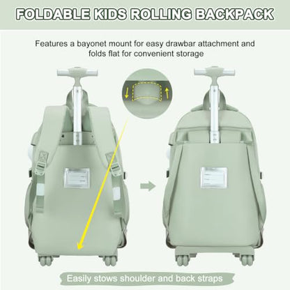 Scothen Rolling Backpack for Girls, Girls Backpack Set with Lunch Box & Pencil Pouch for Teen Girl Kids Children Elementary Middle School, Bookbag Daypack Laptop Travel Backpack with Wheels (Green) - color: Green