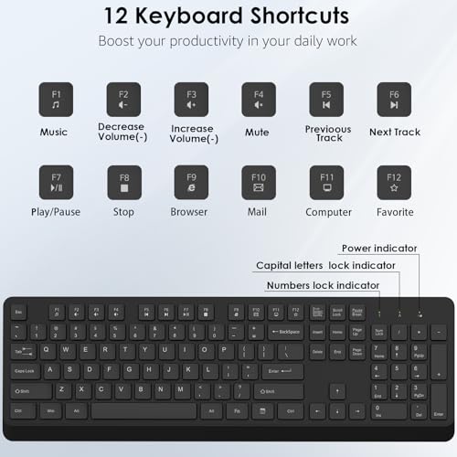 BKA BYA Wireless Keyboard and Mouse Combo,Full Size Quiet Bluetooth Keyboard and Mouse, 2.4GHz USB Receiver, Cordless Silent Keyboard and Mouse for PC, Windows, MAC, Laptop, Black