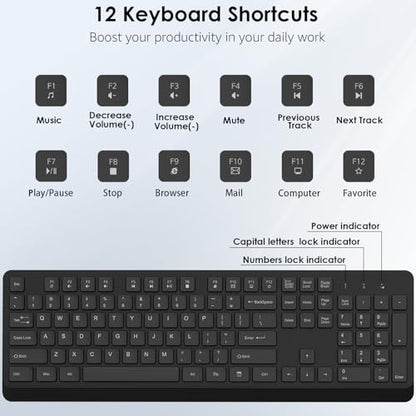 BKA BYA Wireless Keyboard and Mouse Combo,Full Size Quiet Bluetooth Keyboard and Mouse, 2.4GHz USB Receiver, Cordless Silent Keyboard and Mouse for PC, Windows, MAC, Laptop, Black