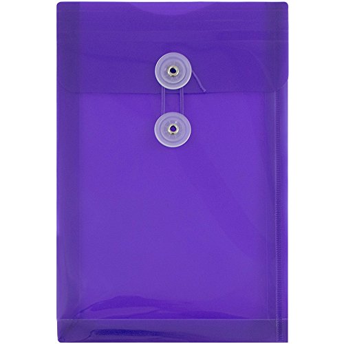 JAM PAPER Plastic Envelopes with Button & String Tie Closure - 6 1/4 x 9 1/4 - Purple - 12/Pack - color: Purple, size: 6 x 9