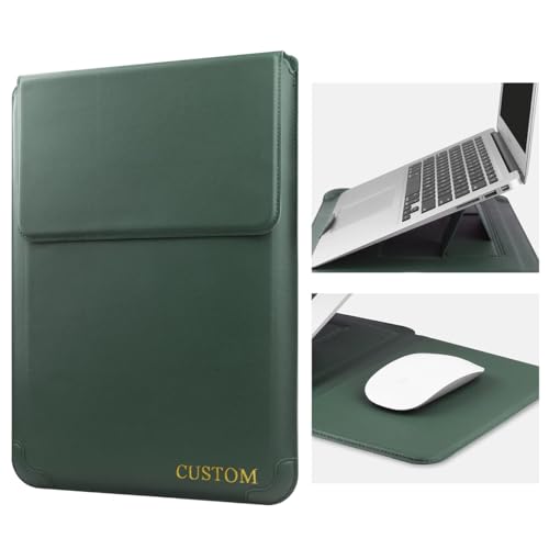 Custom 13 Inch Laptop Sleeve Case Add Personalized Name Initials Leather Bag for MacBook Air Pro 13.6 A2338 A2337 A1706 A1708 13.3 inch with Stand Protective Cover for Surface Pro/Go for Dell,Green - color: Green, size: 13-13.3 inch