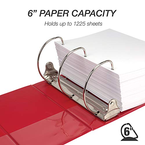 Samsill Durable 6 Inch 3 Ring Binder, Locking D Ring Binder, Customizable Clear View Cover, Ruby Red, Holds 1225 Pages - color: Red, size: 6 Inch