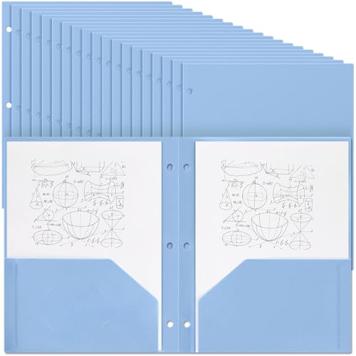 Yeaqee 72 Pcs Plastic Folders with Pockets Bulk 3 Hole Punched 2 Pocket File Folders for 3 Ring Binder Divider Folder for Notebooks, Durable Poly for Office Home (Haze Blue) - color: Haze Blue