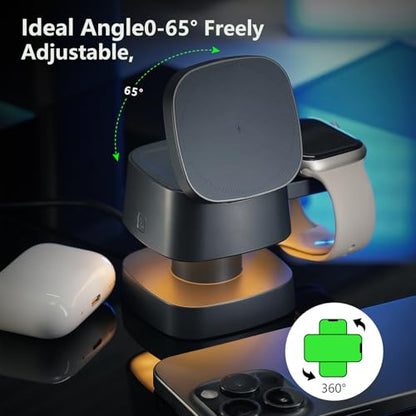 【2026 Upgraded】4 in 1 Wireless Charger, 3 in 1 Wireless Charging Station with Night Light for MagSafe Charger, 15W Magnetic Travel Stand for iPhone17/Air/Pro/Max/16/15/14, Apple Watch, Airpods (Gray) - color: Gray