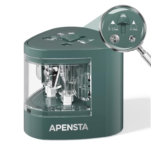 Automatic Electric Pencil Sharpener, Dual Hole, 6-12mm | DC or 4 AA Battery Power, For Standard & Colored Pencils, Portable Black Design, Easy Clean, School Office Home - color: Green