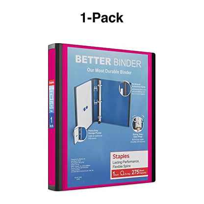 Staples Better Binder, 1-Inch 3‑Ring View Binder, Durable D‑Ring, Pink, Heavy‑Duty, Holds 275 Sheets, School & Office Organization, 3‑Pack - color: Pink, size: 1-Inch, style: 3 Pack