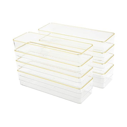Martha Stewart Kerry Plastic Stackable Office Desk Drawer Organizers, 9" x 3", 8 Pack, with Gold Trim - size: 9" x 3"