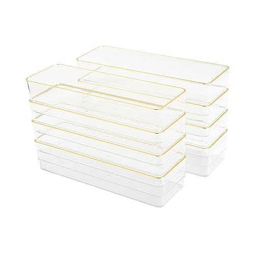 Martha Stewart Kerry Plastic Stackable Office Desk Drawer Organizers, 9" x 3", 8 Pack, with Gold Trim - size: 9" x 3"