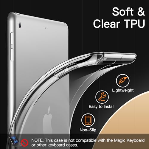 JETech Case for iPad 9/8/7 (10.2-Inch, 2021/2020/2019 Model, 9th/8th/7th Generation), Soft TPU Transparent Slim Shockproof Tablet Cover (Clear) - color: Clear, size: iPad 9/8/7(2021/2020/2019)