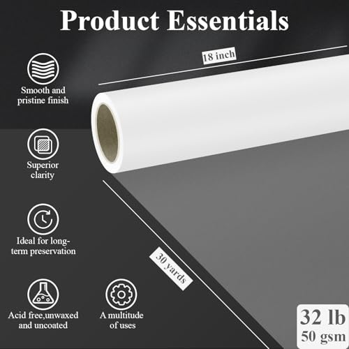 SuFly Tracing Paper Roll 18 Inch Wide x 30 Yards - Smooth Transparent 30lb/50gsm Trace Paper Roll for Drawing, Sketching, Sewing Patterns & Technical Drafts. - color: Clear, size: 18 in. x 30 yd.:1 Roll