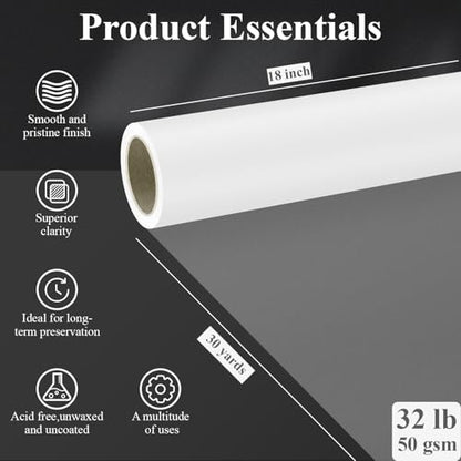 SuFly Tracing Paper Roll 18 Inch Wide x 30 Yards - Smooth Transparent 30lb/50gsm Trace Paper Roll for Drawing, Sketching, Sewing Patterns & Technical Drafts. - color: Clear, size: 18 in. x 30 yd.:1 Roll