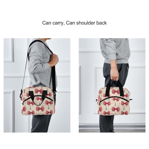 ALAZA Eiffel Tower Pink Bows Hearts Insulated Lunch Bag Women Men Portable Reusable Cooler Lunch Tote Bag for Work Office Picnic College - color: Multi 08