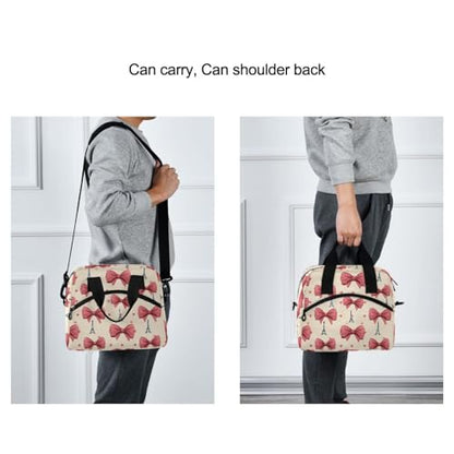 ALAZA Eiffel Tower Pink Bows Hearts Insulated Lunch Bag Women Men Portable Reusable Cooler Lunch Tote Bag for Work Office Picnic College - color: Multi 08
