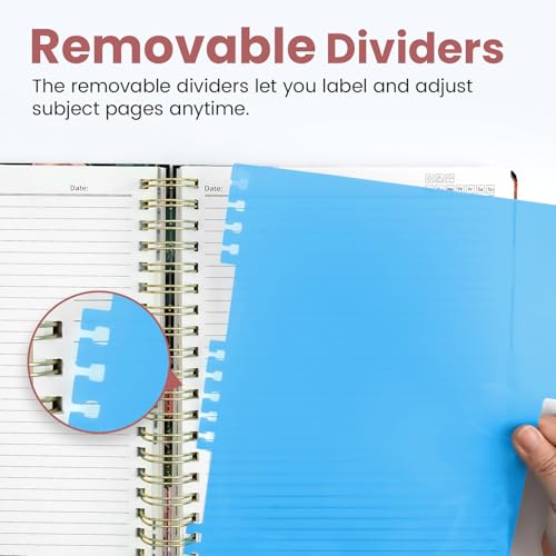 Large Spiral Lined Notebook for Work with Dividers & Tabs, 8.5"x11" Hardcover 5 Subject Notebook, College Ruled, 280 Pages, Blush Garden - color: C - Blush Garden