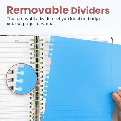 Large Spiral Lined Notebook for Work with Dividers & Tabs, 8.5"x11" Hardcover 5 Subject Notebook, College Ruled, 280 Pages, Blush Garden - color: C - Blush Garden