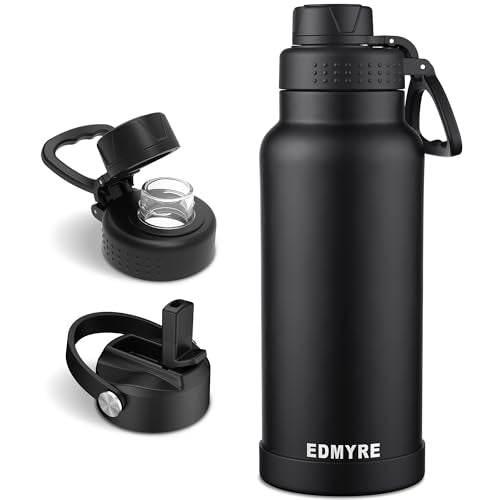 40 oz Stainless Steel Water Bottle with Straw Lid & Twist Lid, Insulated water bottle for men & women with Silicone Boot, Leakproof, Keeps Cold 24H / Hot 12H, Wide Mouth for Gym, Travel, Sports, Gym - color: Black, size: 40 Ounces
