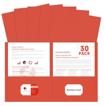 Two Pocket Folders, PANDRI 30 Pack 2 Pocket Folders, Letter Size Paper File Folder for School Office Home Business, Red - color: Red
