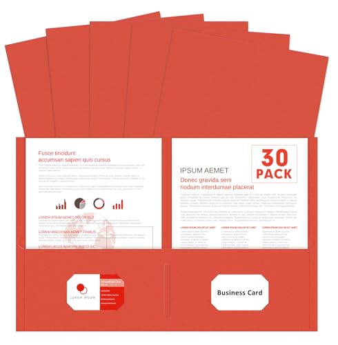 Two Pocket Folders, PANDRI 30 Pack 2 Pocket Folders, Letter Size Paper File Folder for School Office Home Business, Red - color: Red