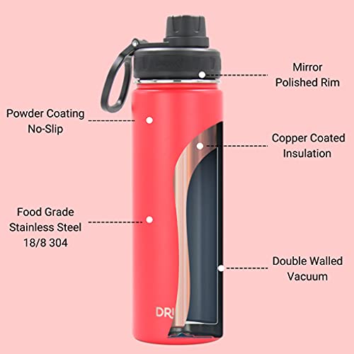 DRINCO Stainless Steel Water Bottle Spout Lid Vacuum Insulated Double Wall Water Bottle Wide Mouth (40oz 32oz 22oz 18oz 14oz) Leak Proof Keeps Cold or Hot (22 oz, 22oz Barn Red) - color: 22oz Barn Red, size: 22 Ounces