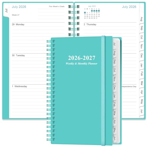 2026-2027 Pocket Planner/Calendar - 2026-2027 Planner from July 2026 - June 2027, Planner 26-27 with 12 Tabs, Twin-Wire Binding, Inner Pocket, 3.75" x 6.75, Teal - color: Teal, size: 3.75" x 6.75"