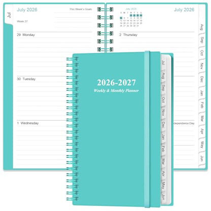 2026-2027 Pocket Planner/Calendar - 2026-2027 Planner from July 2026 - June 2027, Planner 26-27 with 12 Tabs, Twin-Wire Binding, Inner Pocket, 3.75" x 6.75, Teal - color: Teal, size: 3.75" x 6.75"