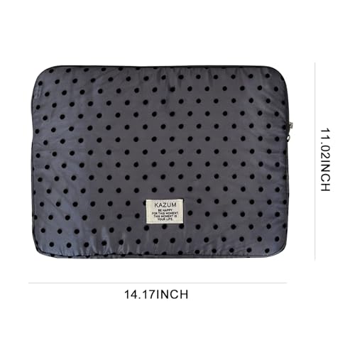 Coquette Aesthetic Laptop Sleeve for Notebook 13 14 Inch - Puffy Quilted Computer Case with Cute Polka Dots, Cute Protective Sleeve Bag Accessory - color: Grey-Polka Dot