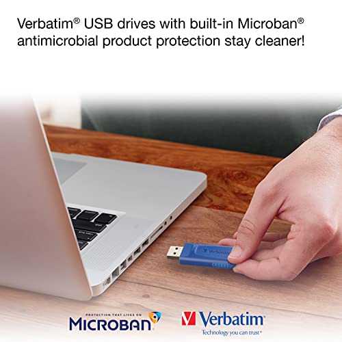 Verbatim 8GB Retractable USB 2.0 Flash Thumb Drive with Microban Antimicrobial Product Protection – Five Pack Blue (Pack of 2) - size: 8 GB-10 Pack