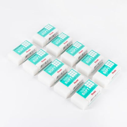 Pentel Clean Eraser, No Mess- No Residue, Hi-Polymer Soft Erasers for Pencils - White - 10 Pack - for Art, Office, and School use (10)