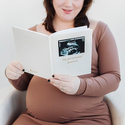 Pearhead Pregnancy Journal, Linen Guided Pregnancy Memory Book with Sonogram Photo Insert, Beige - color: Linen Pregnancy Journal