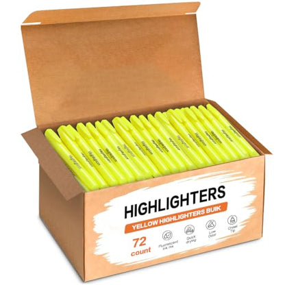 72 Count Yellow Highlighters Bulk, Chisel Tip, No Bleed Fluorescent Highlighter Pens, Back to School Supplies, Teachers, Office, Classroom Must Have - color: Yellow