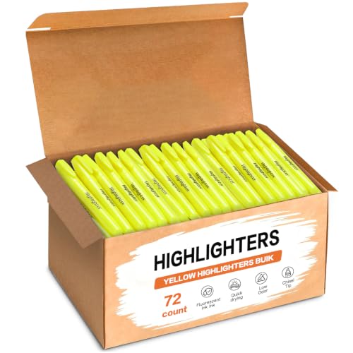72 Count Yellow Highlighters Bulk, Chisel Tip, No Bleed Fluorescent Highlighter Pens, Back to School Supplies, Teachers, Office, Classroom Must Have - color: Yellow