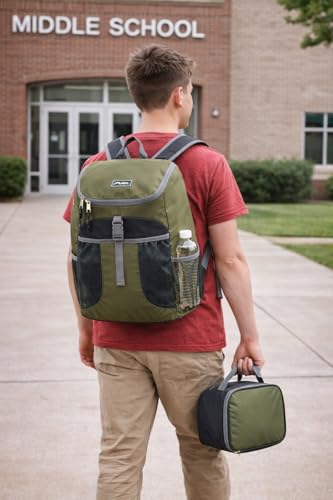 FUEL Top Loader Lunch Backpack Set Water Resistant Backpack Bookbag Bag Soft Reusable Insulated Cooler Box Thermal Travel Office Bag, Army Green - color: Army Green